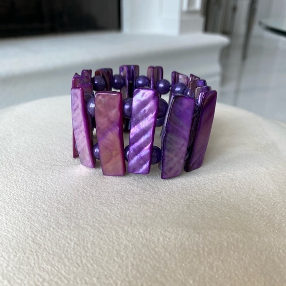 Purple Iridescent beaded thick statement bracelet - Picture 1 of 9